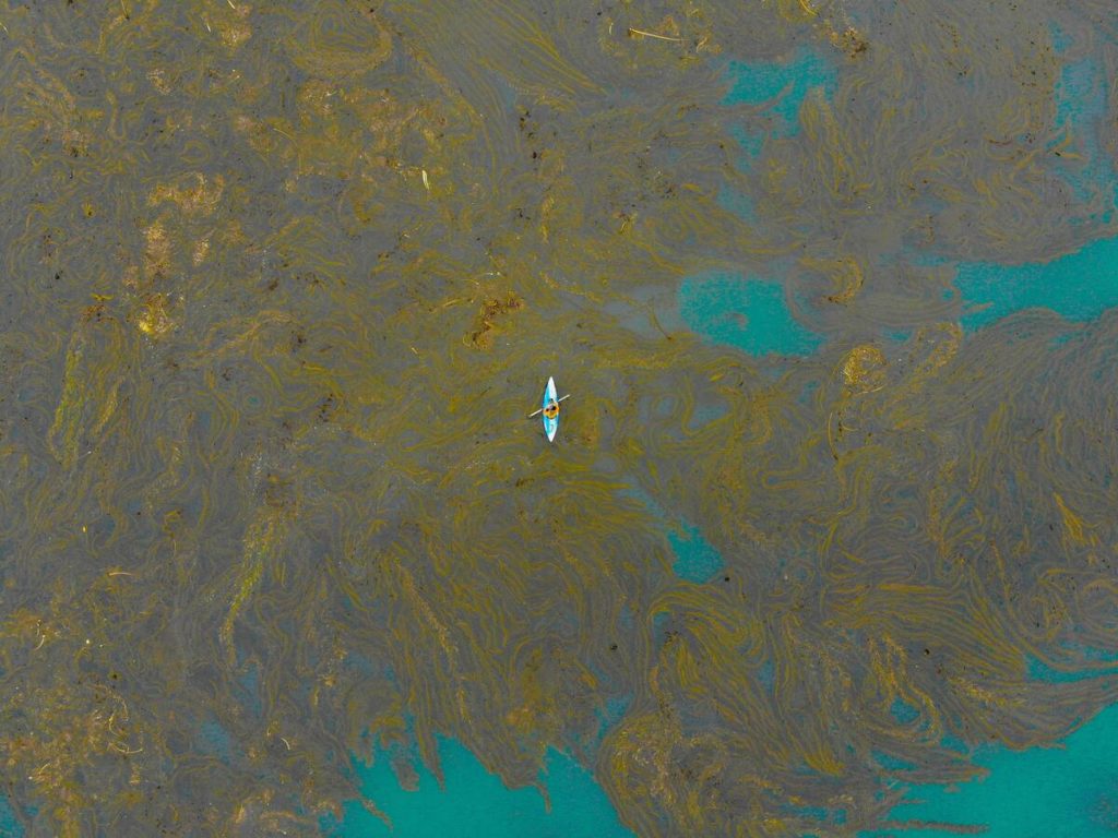 aerial view of oil spillage