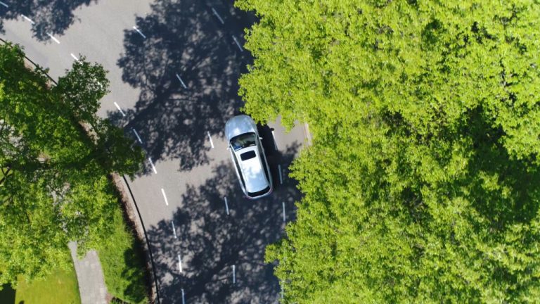 drone shot of a car
